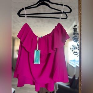 Vibrant Fuchsia Off-Shoulder Ruffle Blouse